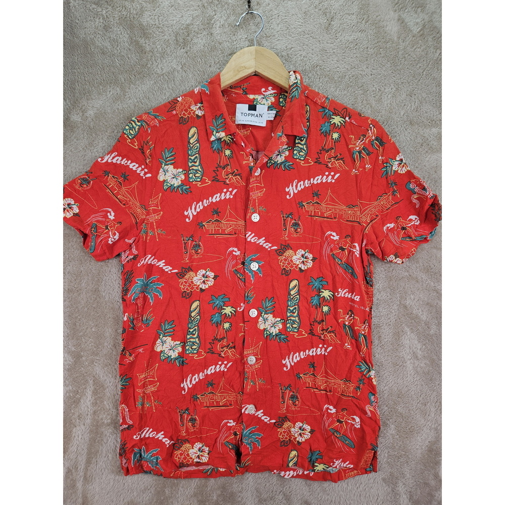 Topman Hawaiian Shirt Vibrant All-over Hawaii Tropical Print Men's Size XS